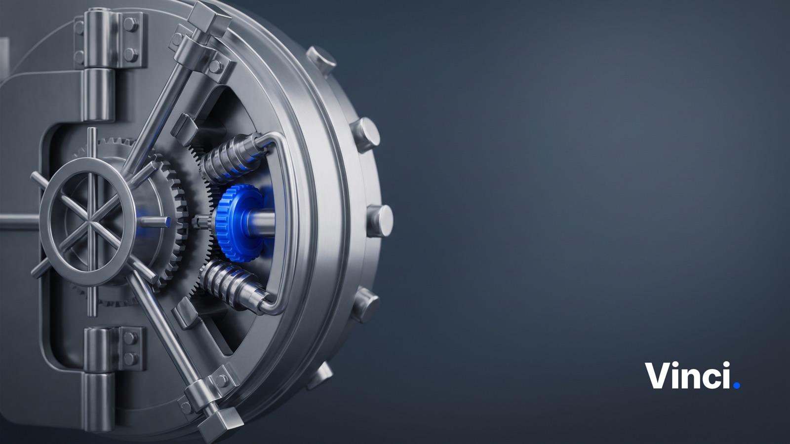 Mechanizm zamka drzwi skarbca z niebieskim kołem w środku